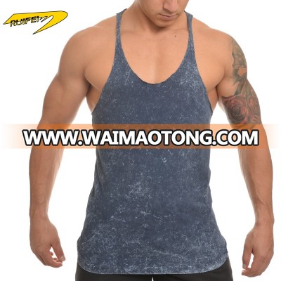 Wholesale Blue Acid Washed Stringer Bodybuilding Racerback Tank Tops