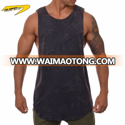 New Fashion Bleach Wash Style Tops Mens Drop Armhole Singlets