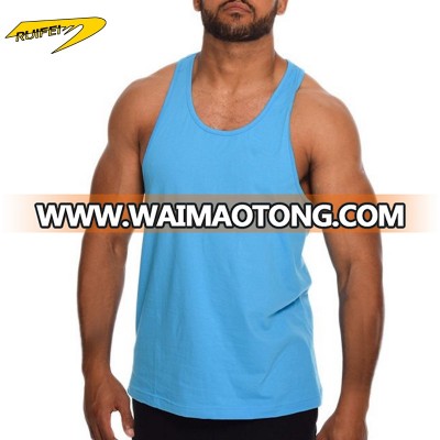 Plain Blank O-neck Casual Singlets Blue Colors Mens Training Gym Tops