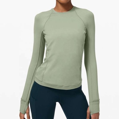 Custom women zipper pocket slim fit sweat-wicking brushed soft 4-way stretch running long sleeve